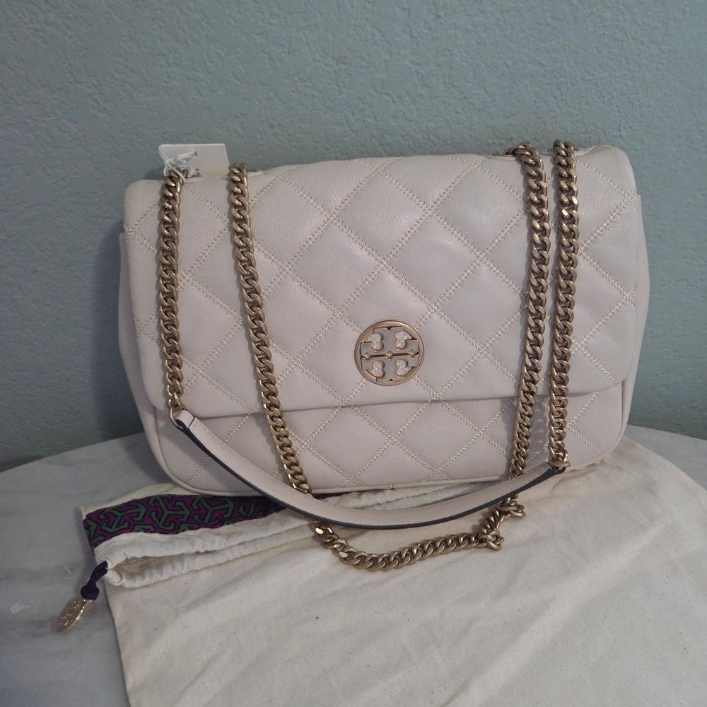$678 Tory Burch Willa Quilted Cream Shoulder Bag Large In Brie
